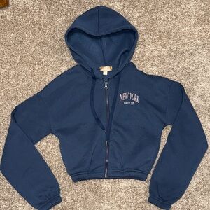 Navy Blue New York Cropped Zip